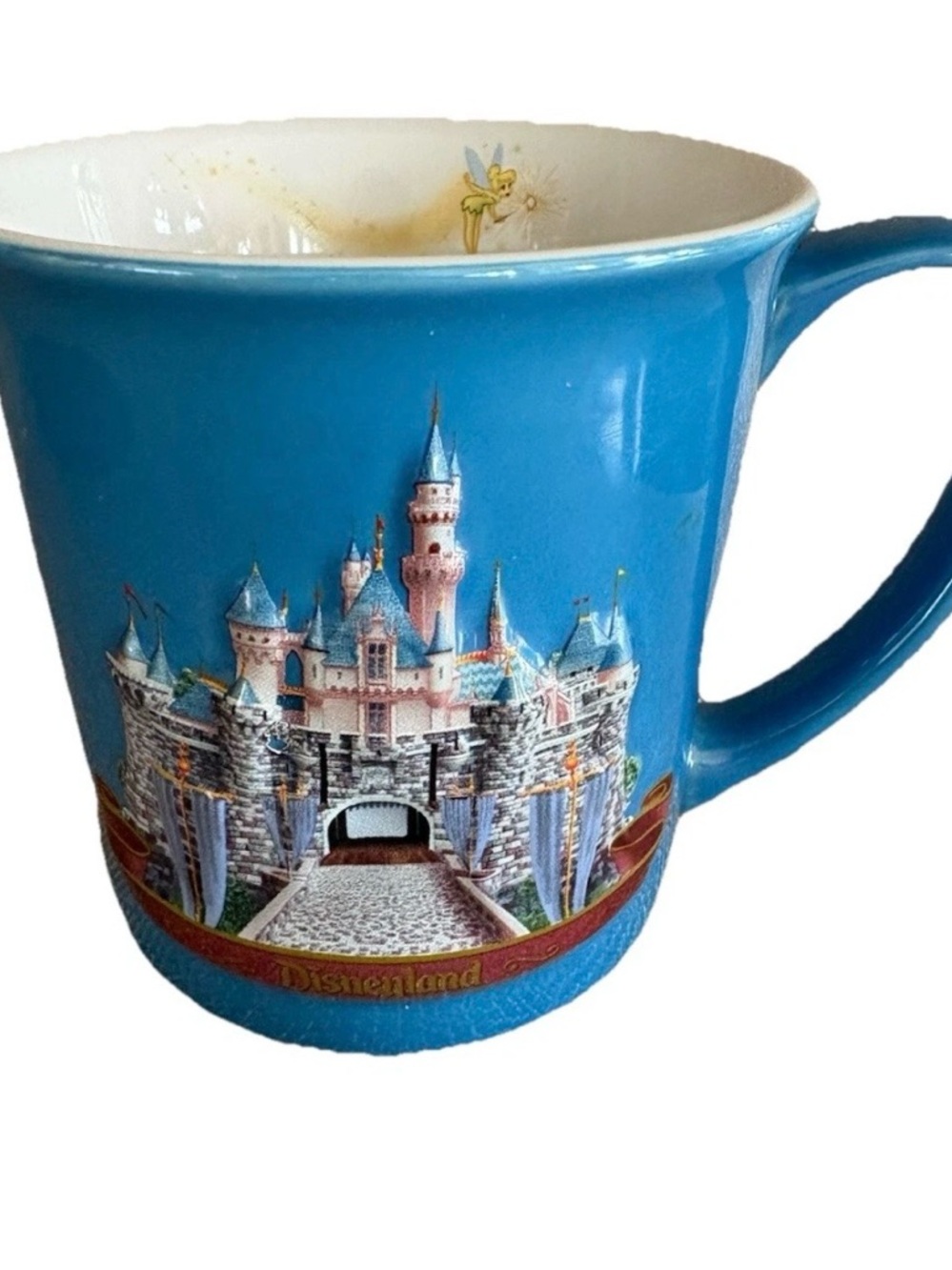 Disneyland 3D Sleeping Beauty Castle Tinker Bell Blue Coffee Mug Cup Vintage - Picture 2 of 12